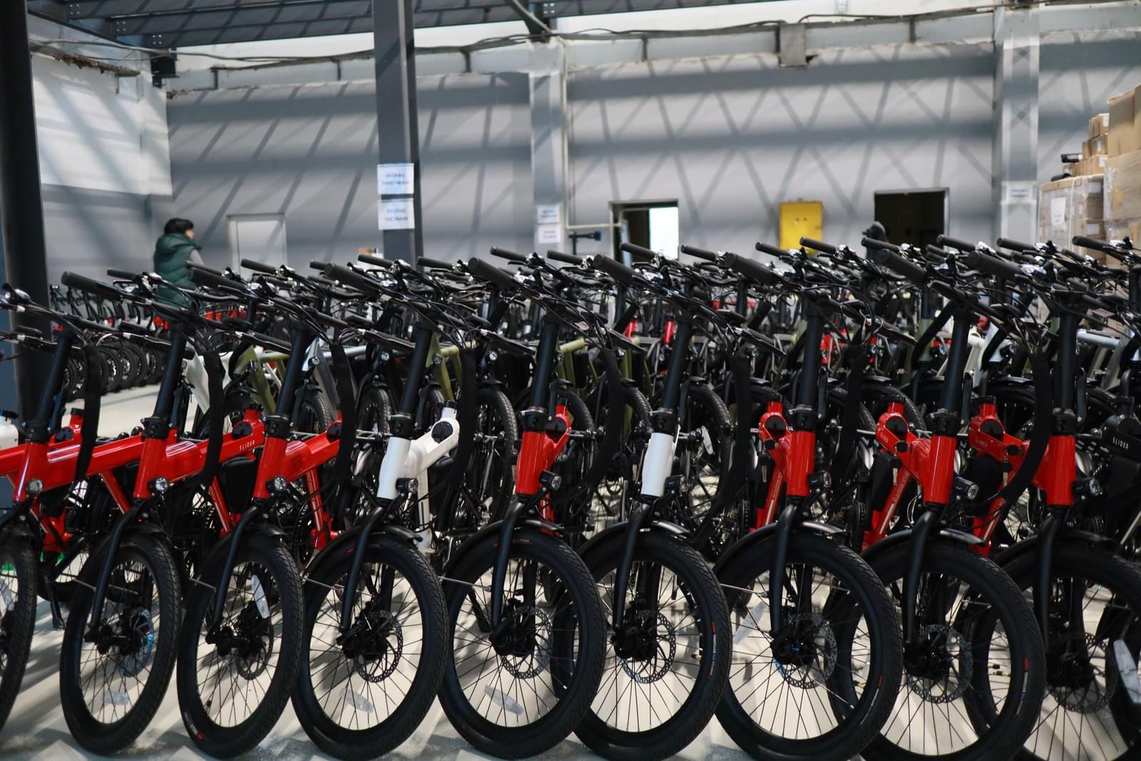 Finished SLIDER e-bikes on the floor at the EBE plant in Plovdiv, Bulgaria